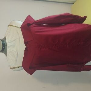 New York & Company Burgundy Off-Shoulder Blouse with Gold Straps